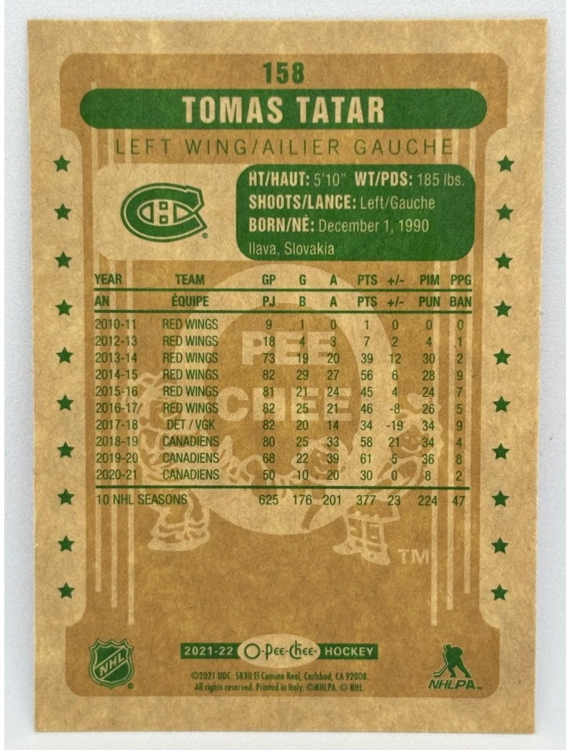 21-22 UD O-Pee-Chee TOMÁŠ TATAR Retro #158