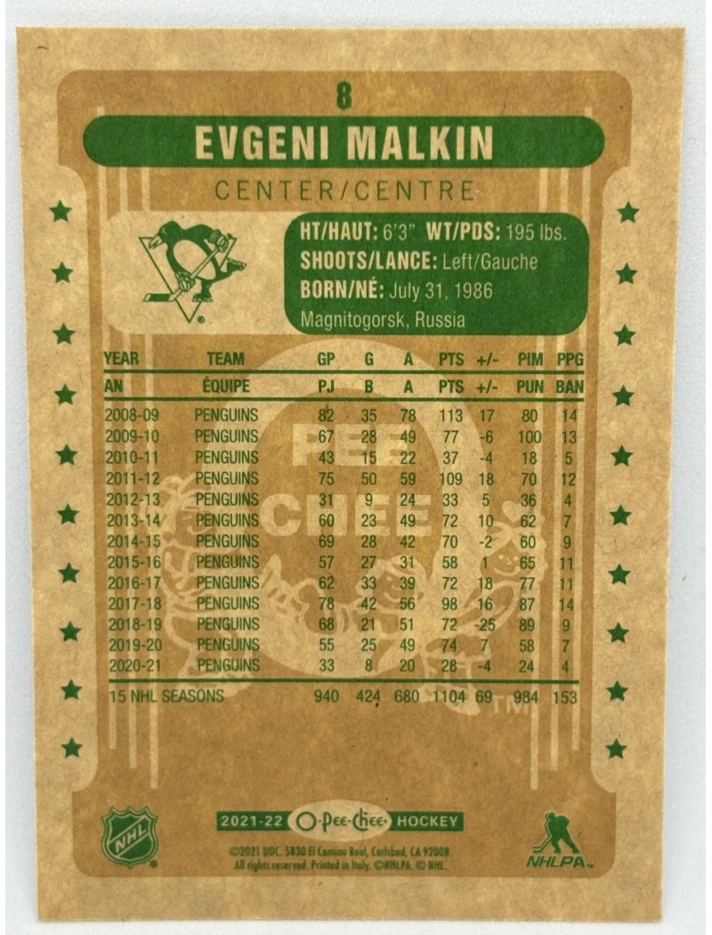 21-22 UD O-Pee-Chee EVGENI MALKIN Retro #8