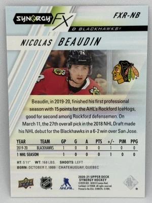 20-21 UD Synergy NICOLAS BEAUDIN Synergy FX Rookie /749 #FXR-NB