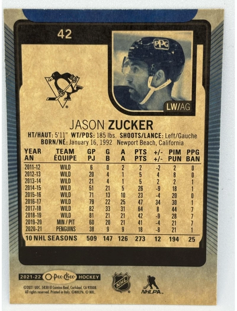 21-22 UD O-Pee-Chee JASON ZUCKER Blue Border #42